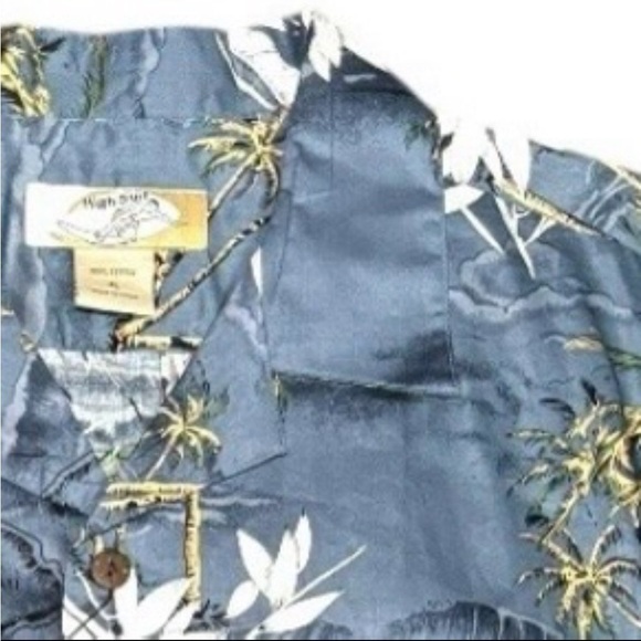 Hawaiian Aloha Shirt Blue Floral Palm Print Short Sleeve Cotton XL - Picture 3 of 5